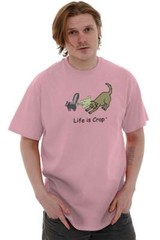 Life Is Crap Funny Dog Skunk Sprayed Smell Womens or Mens Crewneck T Shirt Tee