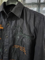 KOYO JEANS Shirt Mens L Navy Contrast Button Up Embroider Street Y2K Cotton Pkt