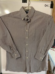 Tommy Hilfiger Mens Large Brown/White Check/Plaid Regular Fit Long Sleeve Shirt