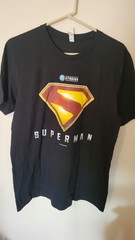 Canvas Sz L t Shirt Superman dc Studios black s Sleeve flo on back comic con 31