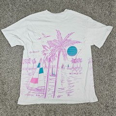 Vintage Myrtle Beach Shirt Mens Large White AOP 90s Single Stitch Palm Boat Art