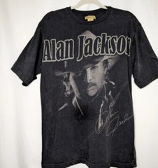 Alan Jackson Men_s Vintage Faded Black T-shirt Size M