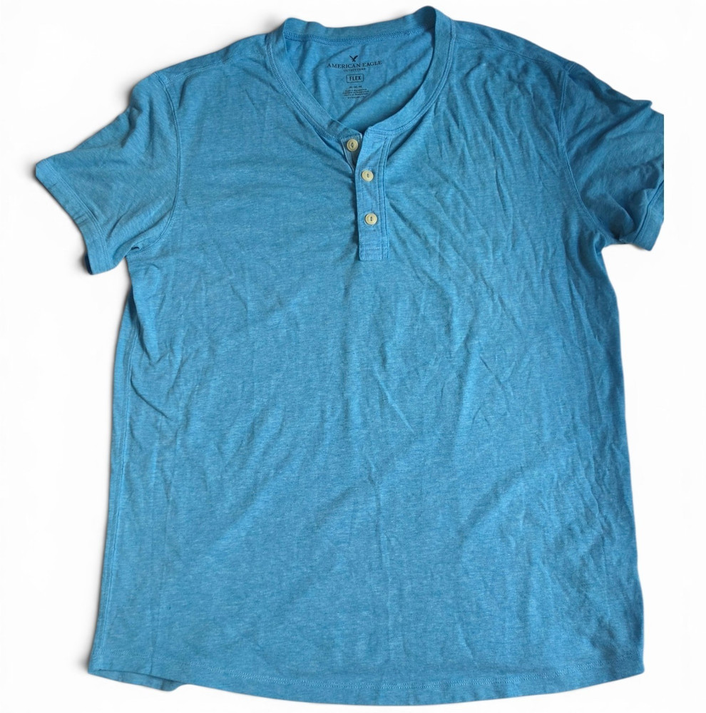 American Eagle Outfitters Flex Men’s Blue Solid Henley Short Sleeve Stretch M