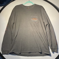 Harley Davidson Shirt Mens Large Long Sleeve Pocket Juneau Ave Milwaukee WI Gray
