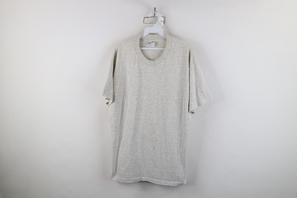 Vtg 90s Hanes Heavyweight Mens Large Distressed Blank T-Shirt Heather Gray USA
