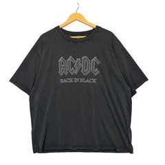 GU AC/DC Back in Black T-Shirt Mens 3XL Faded Black Cotton Boxy Rock Streetwear