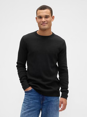 NWT GAP Black Waffle-Knit Thermal Crewneck T-Shirt Long-Sleeve Shirt Men Large