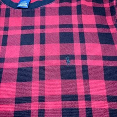 Polo Ralph Lauren Mens L Red Black Plaid Thermal Waffle Knit Shirt cabincore