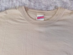 Soffe USA Made XL Beige Basic Tee 50 50 Cotton Poly Short Sleeve Casual Shirt