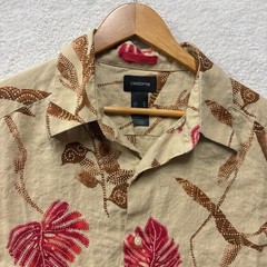 vtg/y2k Claiborne Shirt Mens XL Extra Large Tan 100% Linen Tropical Button Up