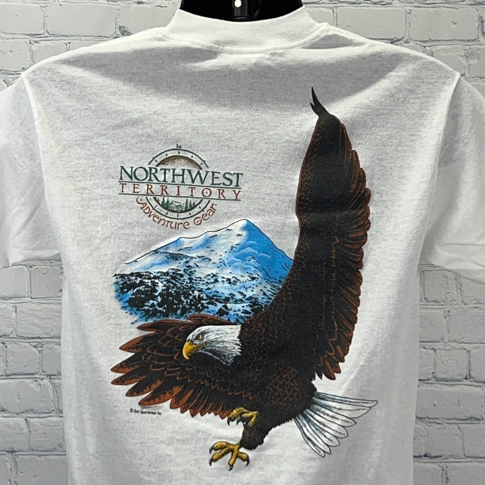 Vintage 90s Northwest Territory Adventure Gear T Shirt Bald Eagle White M Medium