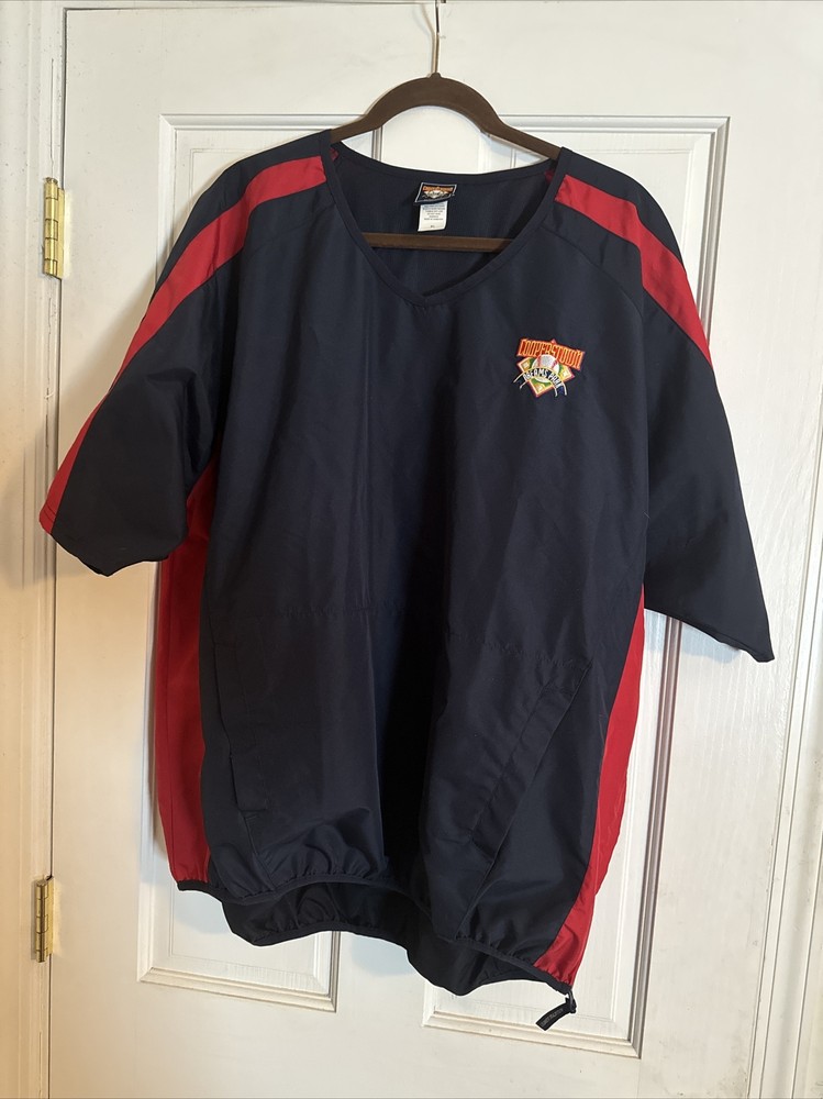 Cooperstown Dreams Park Authentic Mens Blue/Red Logo Nylon Zip Hem Shirt Sz XL