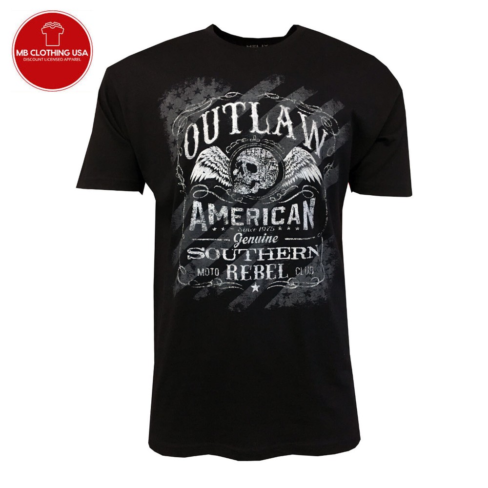 Outlaw Southern Rebel Men’s T-shirt- American Moto Club – Skull-Wings new