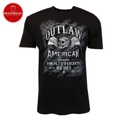 Outlaw Southern Rebel Men’s T-shirt- American Moto Club – Skull-Wings new