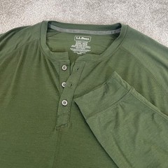 LL Bean Henley Shirt Mens XXXL Merino Wool Blend Slightly Fitted Olive Green 3XL