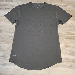 BYLT Drop Cut L S Lux Shirt Mens Large Gray Black Striped Short Sleeve
