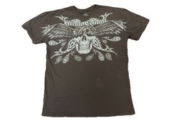 Xtreme Couture Mens Cotton Knit Skull Graphic Print Crew Neck Brown Tee XL