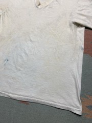 Vintage 70s blank white t shirt v neck soft combed cotton stained grunge XL