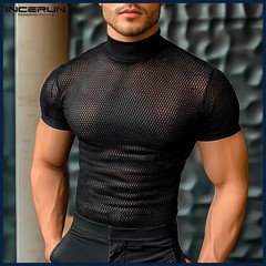 Camiseta Verano Malla Manga Corta Transparente Hueco Oversize Hombre