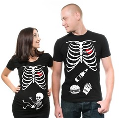 Pregnancy Funny X-ray Couple Skeleton T-shirt Maternity Halloween Costume Shirts