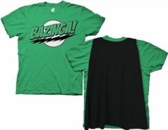 Adult Green Comedy The Big Bang Theory Bazinga! T-shirt with Attachable Cape