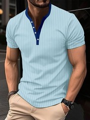 Men’s T-Shirt Slim V-neck Shirts Fashion Sports Short Sleeve Casual Button Tops