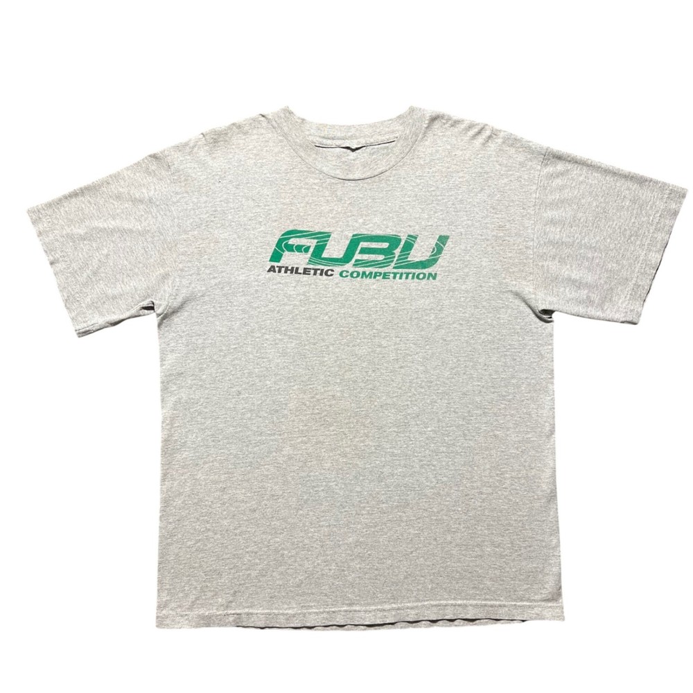 Vintage 90s FUBU Athletic Competition T Shirt Mens Large Gray Green Logo Retro