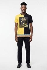 100% Cotton Two Tone Yellow/Black I Am Judah Tee Shirt Gold Fringes