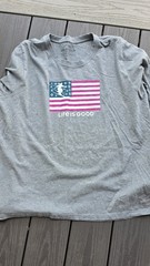 Life Is Good Shirt XXL Gray Crusher Tee USA Flag Snowboard Patriotic America