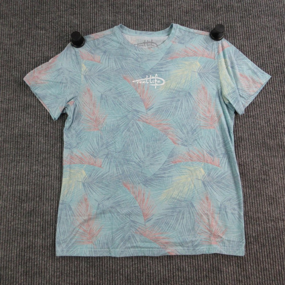 Reel Life Shirt Mens M Blue Crew Neck Short Sleeve Tagless Fish Graphic