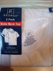 George Mens 2 Pack Short Sleeve Crew Neck Tee Tagless 💯 Cotton White SZ S 34-36