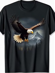 Men’s Eagle & Mountain Graphic T-Shirt – 100% Casual Short Sleeve Round Neck, wi
