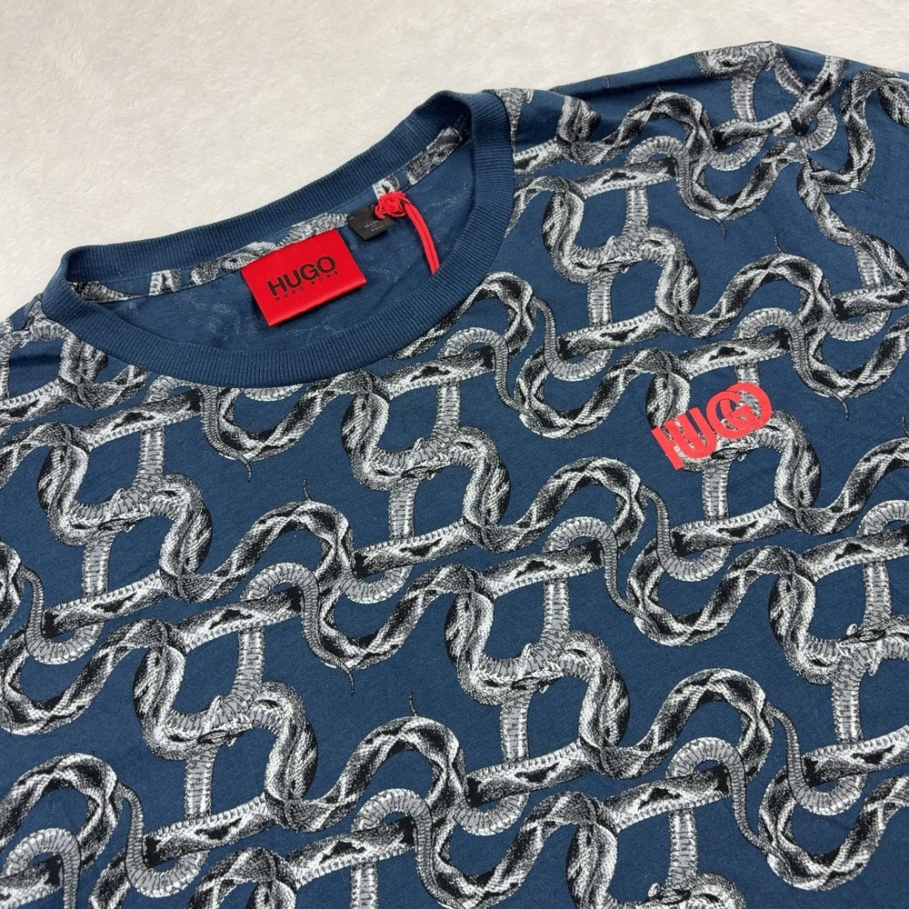 HUGO BOSS Regular Fit T-Shirt Men M Blue Graphic Print Logo Cotton Jersey