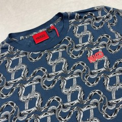 HUGO BOSS Regular Fit T-Shirt Men M Blue Graphic Print Logo Cotton Jersey