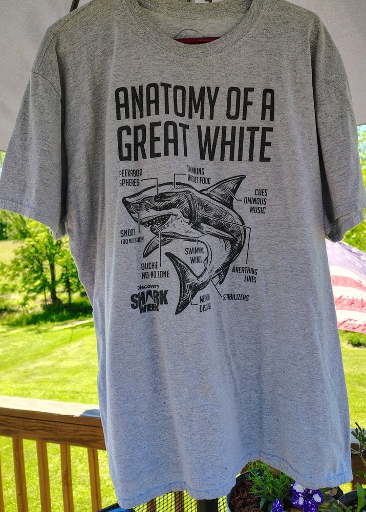 Men’s Gray Short Sleeve T-Shirt. Size 2XL. Anatomy Of A Great White.
