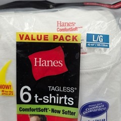 Hanes ComfortSoft Crew Neck T Shirts Mens Large 6 Pack White 100% Cotton NIP