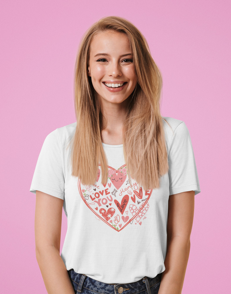 Love Heart Graphic Tee Valentine’s Day Sweet Romantic T-Shirt Women’s S-3XL B23