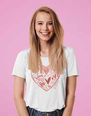 Love Heart Graphic Tee Valentine’s Day Sweet Romantic T-Shirt Women’s S-3XL B23