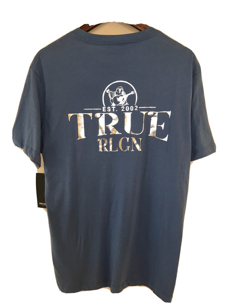 New True Religion Jeans T-Shirt Blue Foil Mens Short Sleeve Size Medium NWT $59