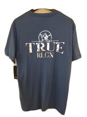 New True Religion Jeans T-Shirt Blue Foil Mens Short Sleeve Size Medium NWT $59