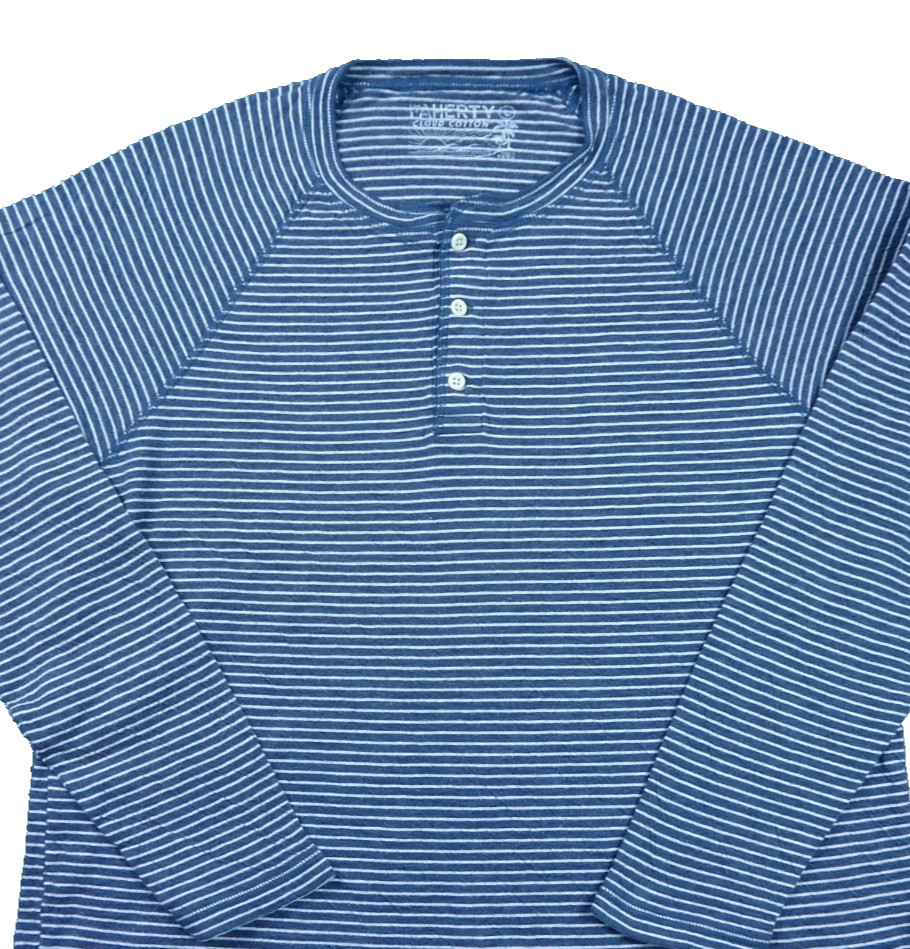 Faherty Cloud Cotton Henley Shirt Men Large Striped Blue Pima Cotton Long Sleeve
