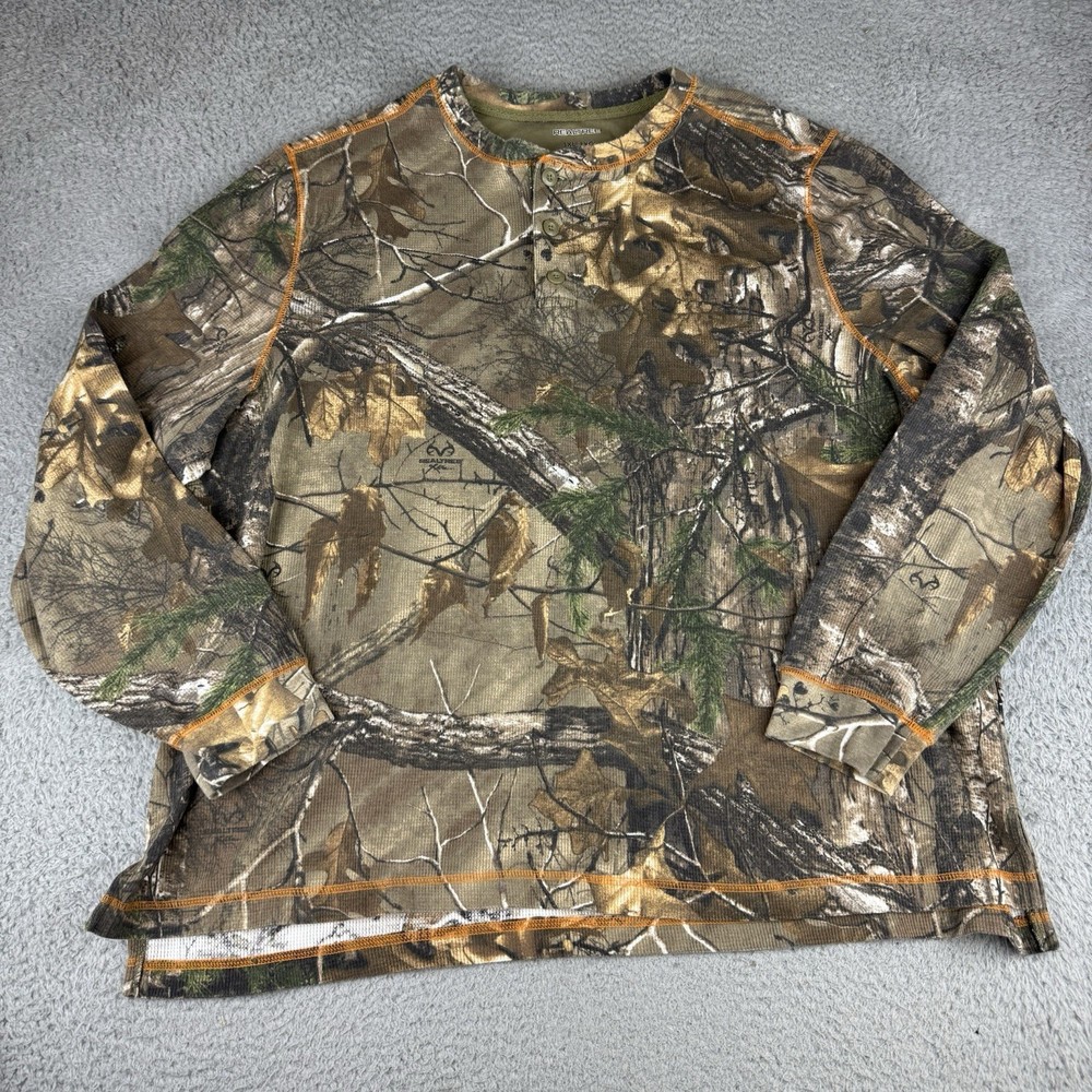 Real Tree Camo Thermal Waffle Knit Henley Shirt Size 3xL Hunting Outdoor