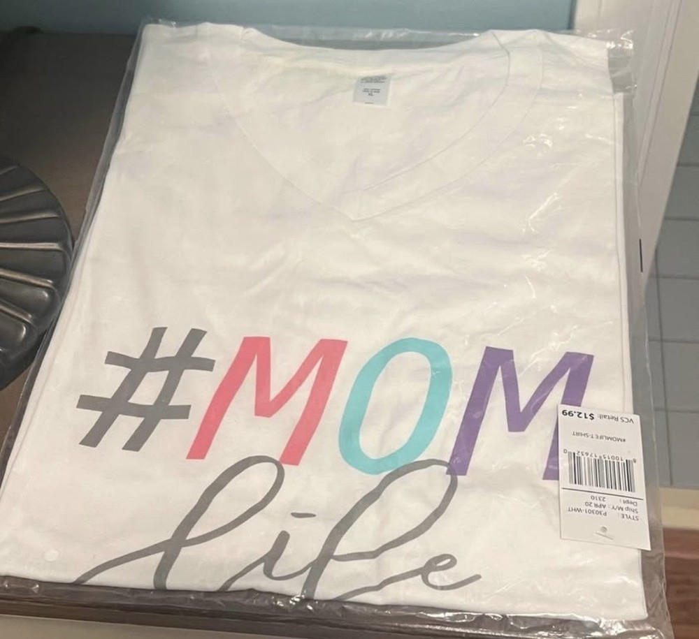 #MOM Life Graphic Print White V-Neck Short Sleeve Cotton Jersey T-Shirt XL