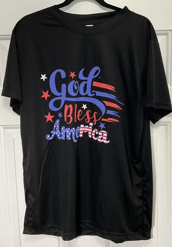Fourth Of July God Bless America Red/White/Blue Black Shirt Men’s Large