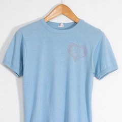 Vintage 80s Heart Ringer T Shirt Small – Single Stitch Distressed Name Text Blue