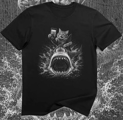Cat Shark Selfie Shirt, Funny Ocean Meme Tee, Vintage Graphic Gift for Pet Lover