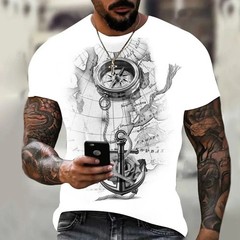 Camiseta Con Estampado 3d De Brújula Para Hombre Camisa Corta Moda Hip-hop Lujo