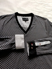 Maceoo Shirt Mens 3 Medium V-Neck Jacquard Square Grey Flip Cuff Roll-up Sleeve