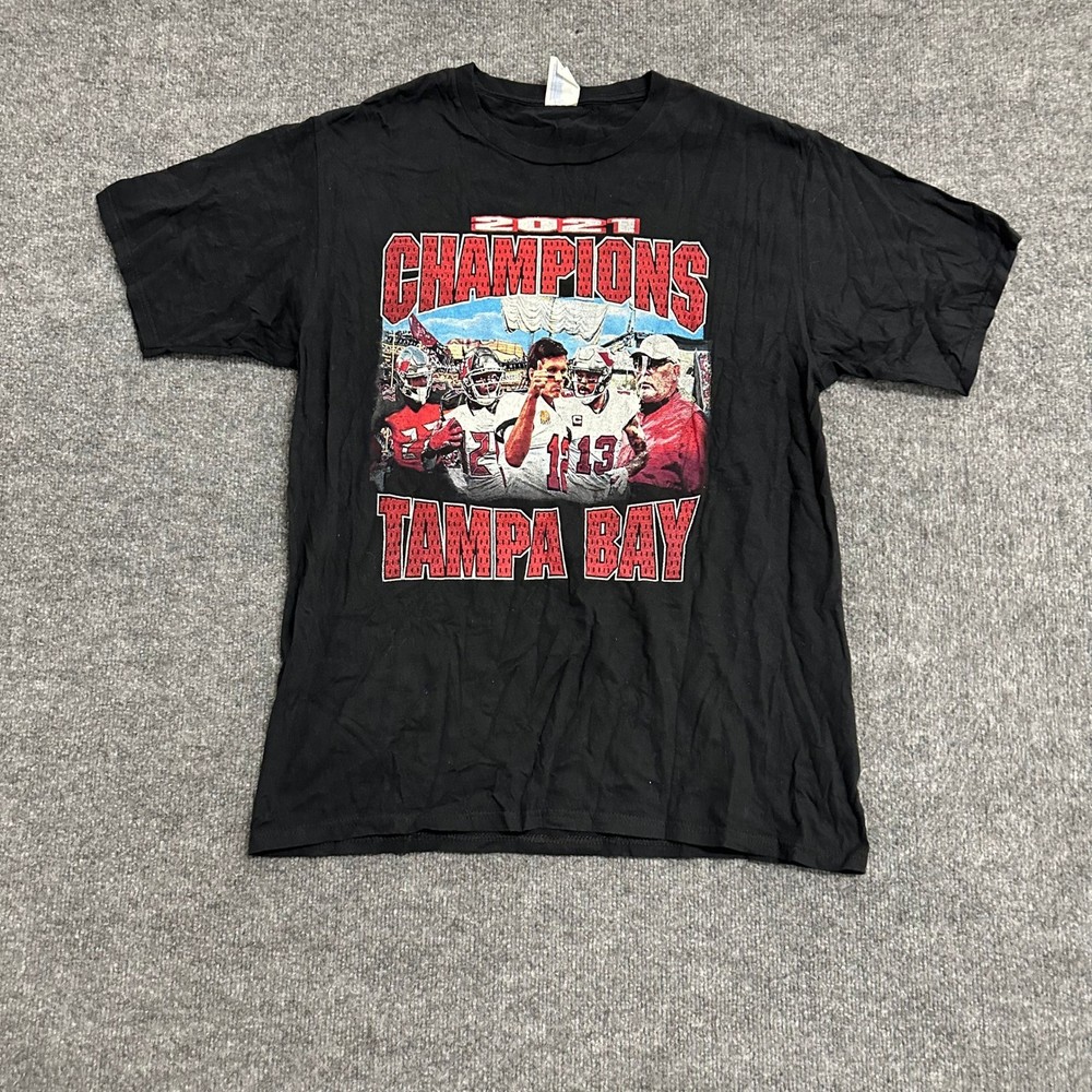 Gildan T-Shirt Mens Size L Black 2021 Tampa Bay Champions Go Buc Wild Cotton Tee