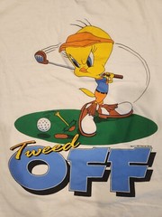 Tweety Bird Looney Tunes Shirt Tweed Off Golf XL 1993 Used White Velva Sheen WB